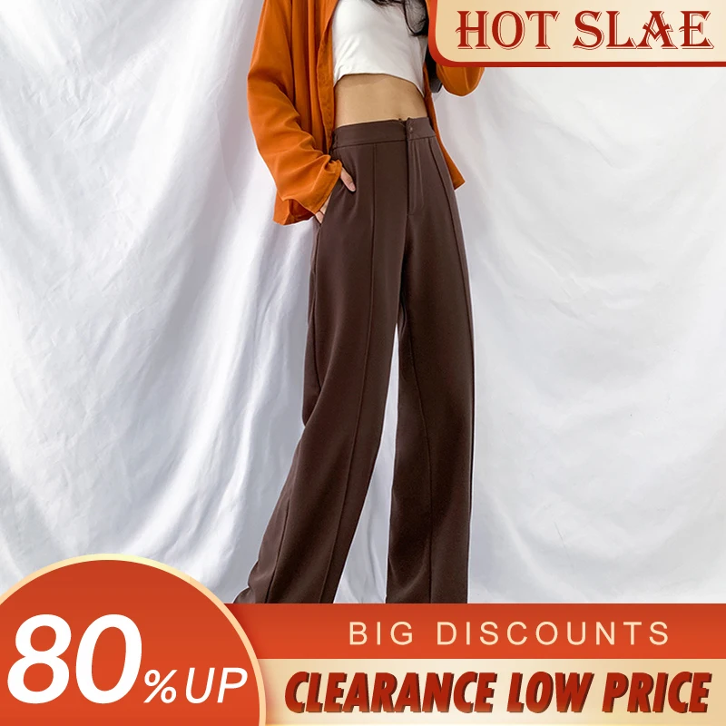 

Woman Pants Wide Leg Drape Texture Solid High Waist Pants Black Fashion Casual Cotton Mopping Thin Trousers Female Spring 2021