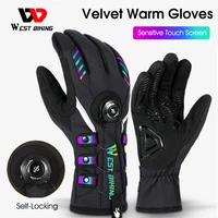 west biking adjustable self locking cycling gloves warm winter reflective mtb bike gloves touch screen sport ski bicycle gloves