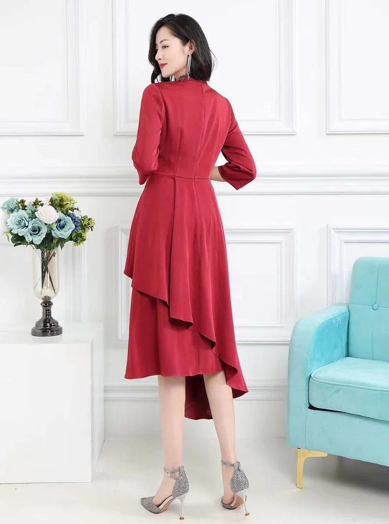 

High Quality Brand New Party Vestidos Dresses 2020 Autumn Winter Woman Stand Neck Crystal Beading Deco Sexy Asymmetrical Dress