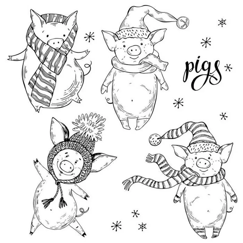 

DIY New 2021 Cartoons Christmas Pigs Clear Stamps Decoration Paper Background Frame Card Craft No Metal Cutting Die Scrapbooking