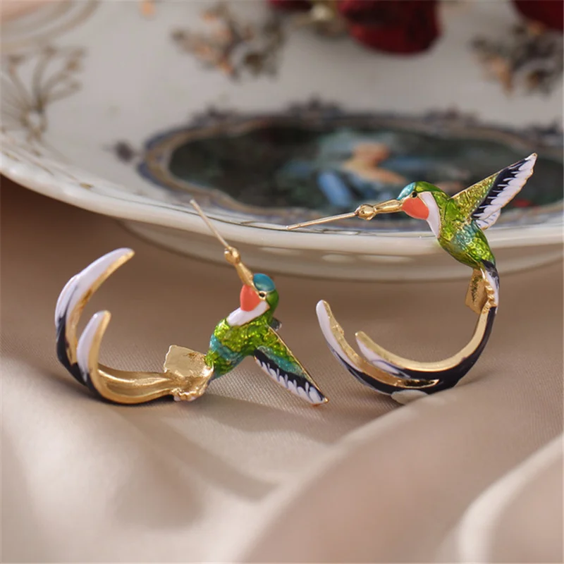 Animal Hummingbird Earrings Women's Accessories Unique Hoop For Women Korean Fashion Jewelry Gift Trendy Hot Sale 2022 | Украшения и