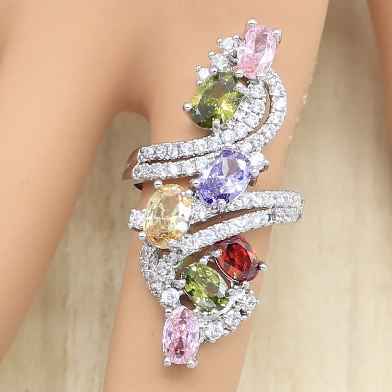 Разноцветный циркониевый 925 знак серебряного цвета кольцо для женщин Свадебные