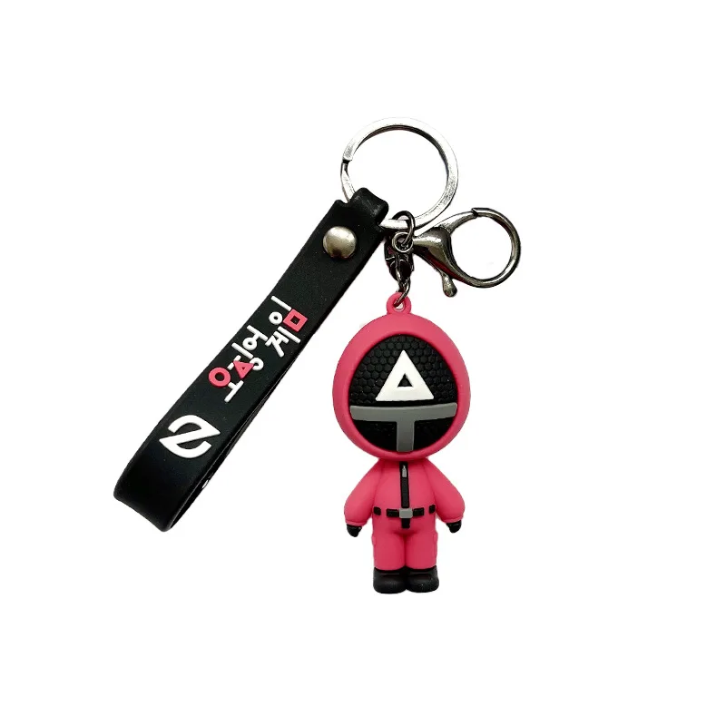 LLavero de PVC con m&aacute;scara de juego de calamar para hombre y mujer, accesorio de Cosplay, seis llaveros redondos, regalo, novedad de 2021-4