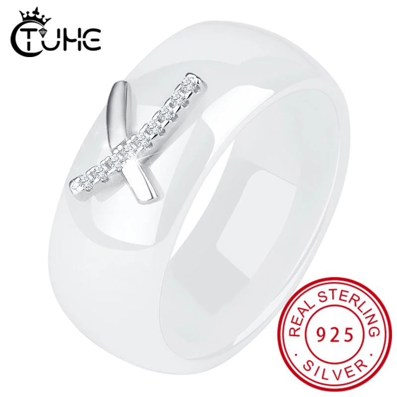 Женское керамическое кольцо из серебра 100% пробы с фианитом|Кольца| |