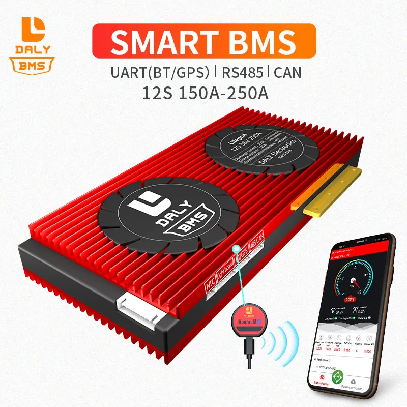 

Battery Pack BMS 18650 lithium battery lifepo4 smart BMS 12s 36V 150A 200A 250A common port with uart 485 CAN function for solar