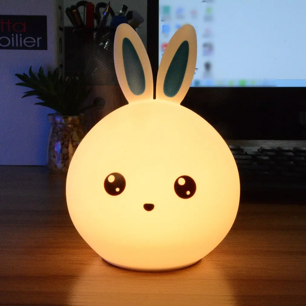 Силиконовый светодиодный ночсветильник для детей лампа в виде кролика с