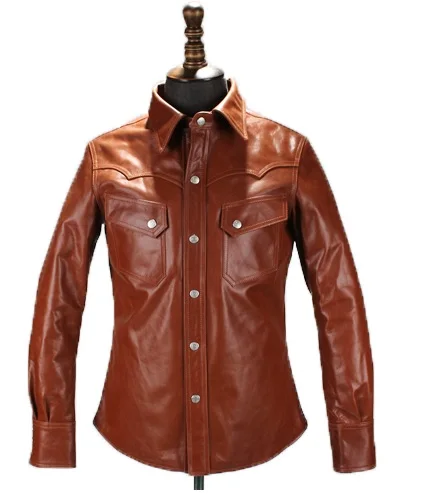 

Brand Free shipping.DHL new brown cow shirt,man's 100% genuine leather Jackets,fashion men's slim japan style jacket