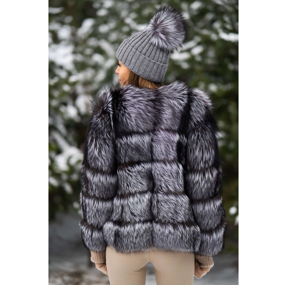 High Quality Real Silver Fox Fur Jacket Round Collar Winter Fashion New Natural Fox Fur Coat Female Trendy Fur Overcoats Luxury