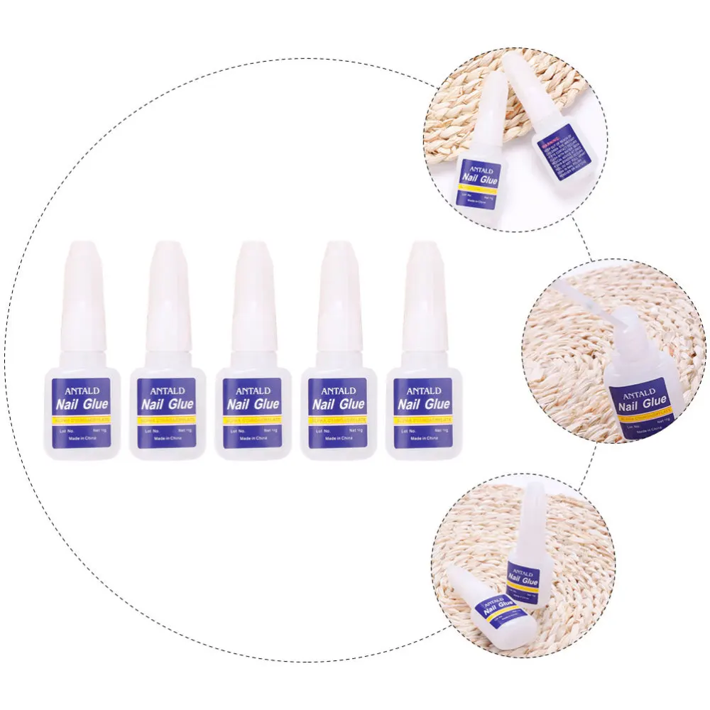 

5pcs 10g Brush on Nail Glue for Press on Nails Professional Nail Art Glue