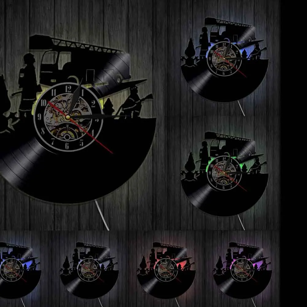 Настенные часы пожарный с виниловой пластиной пожарная машина | Дом и сад