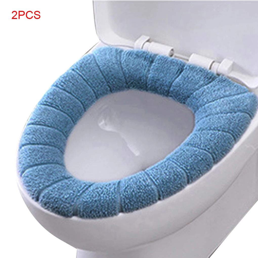 

2 Pieces Bathroom Soft Thicker Warmer Stretchable Washable Cloth Toilet Seat Cover Closestool Pads