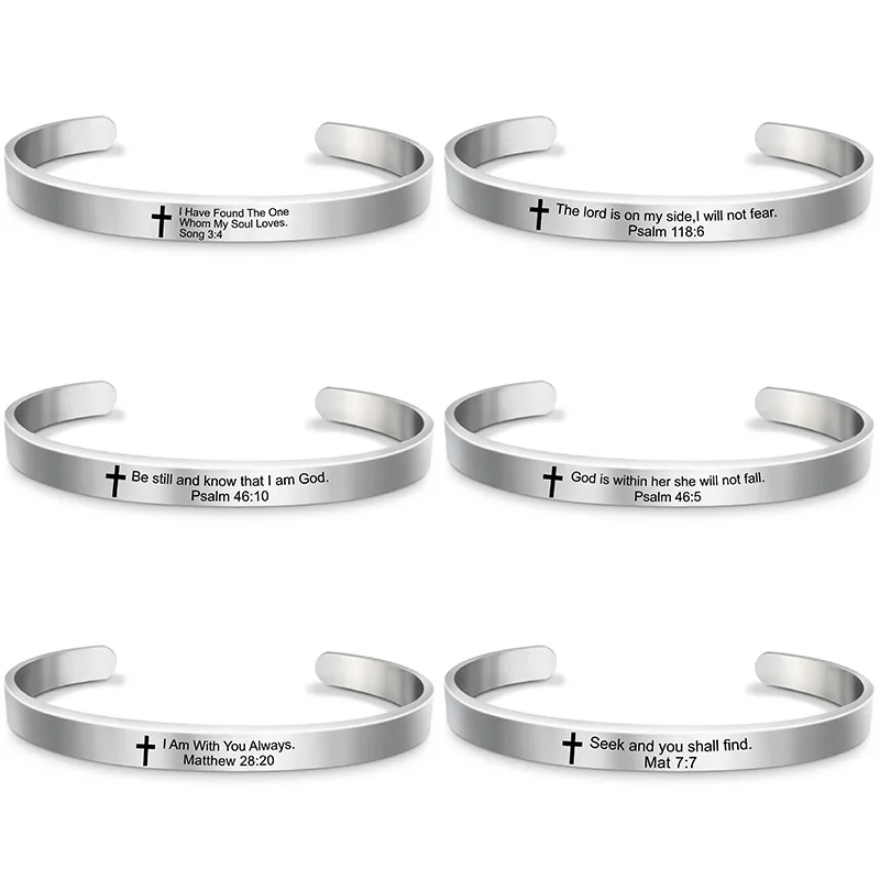 

Titanium steel bracelet holiday gift inspirational phrase lettering open stainless steel bracelet