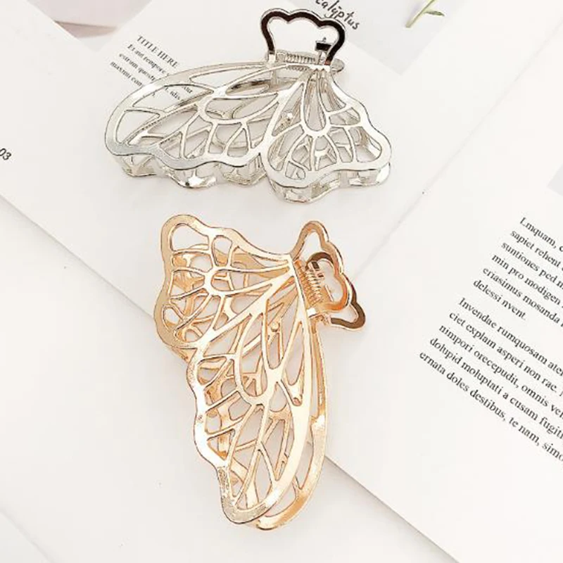 

Женская металлическая заколка в виде лепестков бабочки, золотистая или Серебристая заколка в стиле ретро, аксессуар для волос, 2021