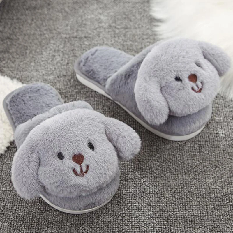Детские зимние мягкие хлопковые тапочки с щенком Симпатичные домашние плюшевые