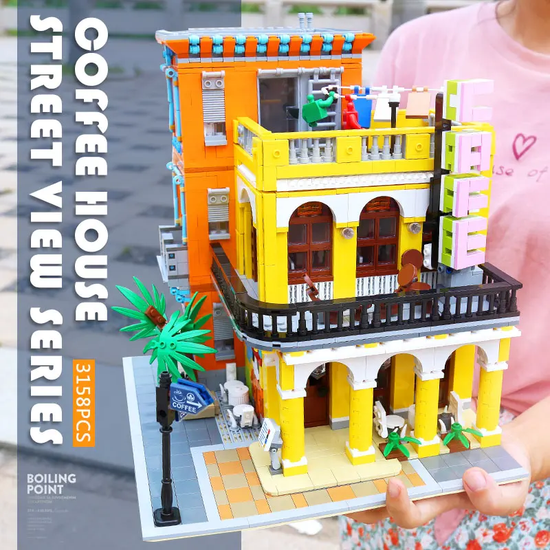 

City Street Modular Buildings The Coffee Shop Model Creative Assembly Building Blocks Kids Christmas Brinquedos Toys Gifts