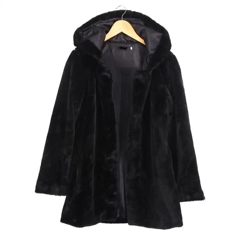 Long-sleeved Loose Black Coat Female Flocking Cotton Jacket Coat Plus Size Warm Winter Women Hooded Faux Fur Coat New Fashion