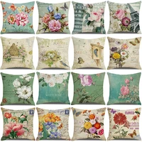 cushion cover hand painted oil watercolor flower butterfly linen pillowcase sofa cushion cover linen pillow cover home decor