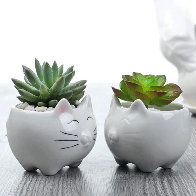 

Creative Ceramic Hand-painted Kitten Flowerpot Ornaments Animal Sculpture Crafts Succulents Potted Home Decoration Accessories