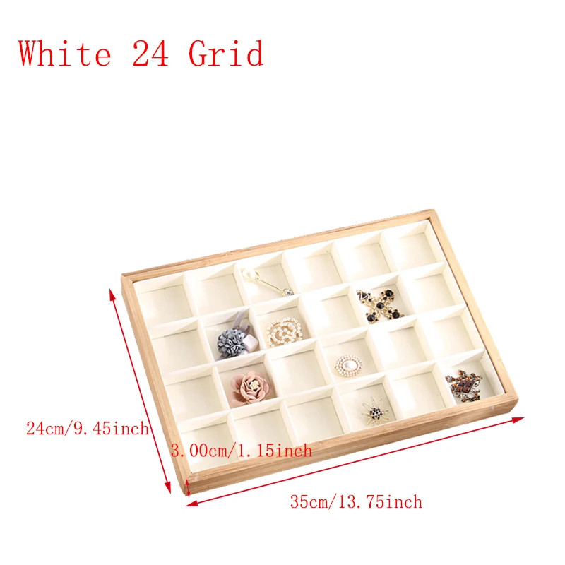 White 24 Grid Бамбуковое кольцо из искусственной кожи, серьги-гвоздики, браслет, ювелирный дисплей, чехол для часов, многофункциональная коробка для хранения ювелирных изделий, чехол для демонстрации - Цвет: White 24 Grid