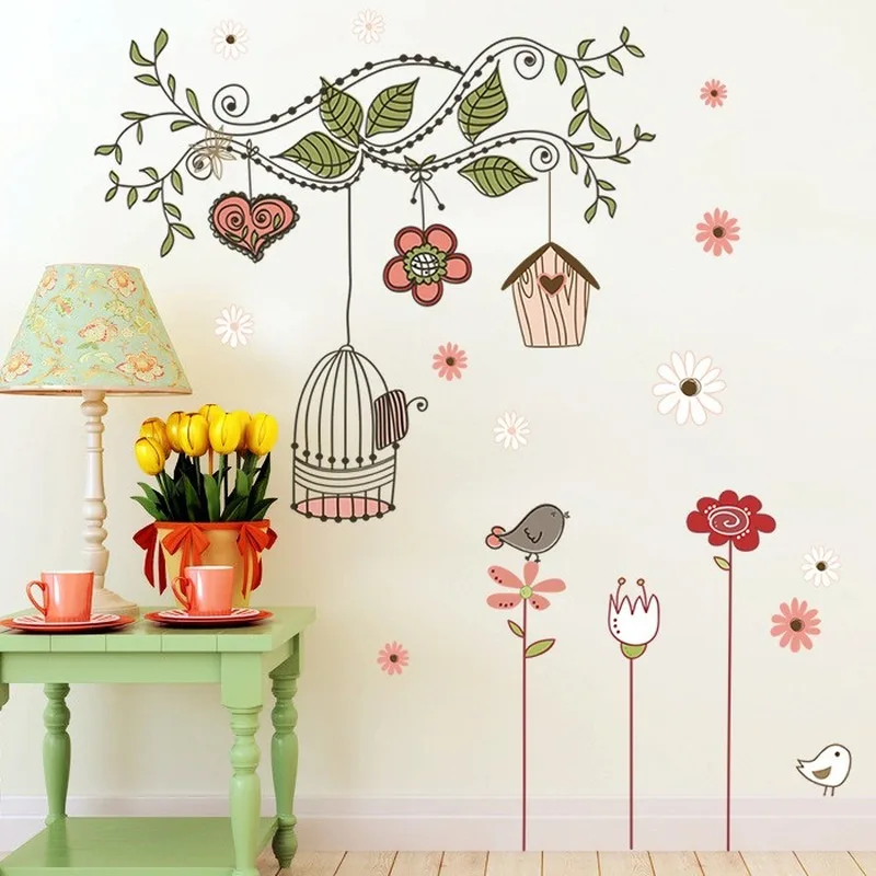 

Creative Flower Birdcage Wall Sticker Home Decor Living Room Decals Wallpaper Bedroom Nursery Window Decor