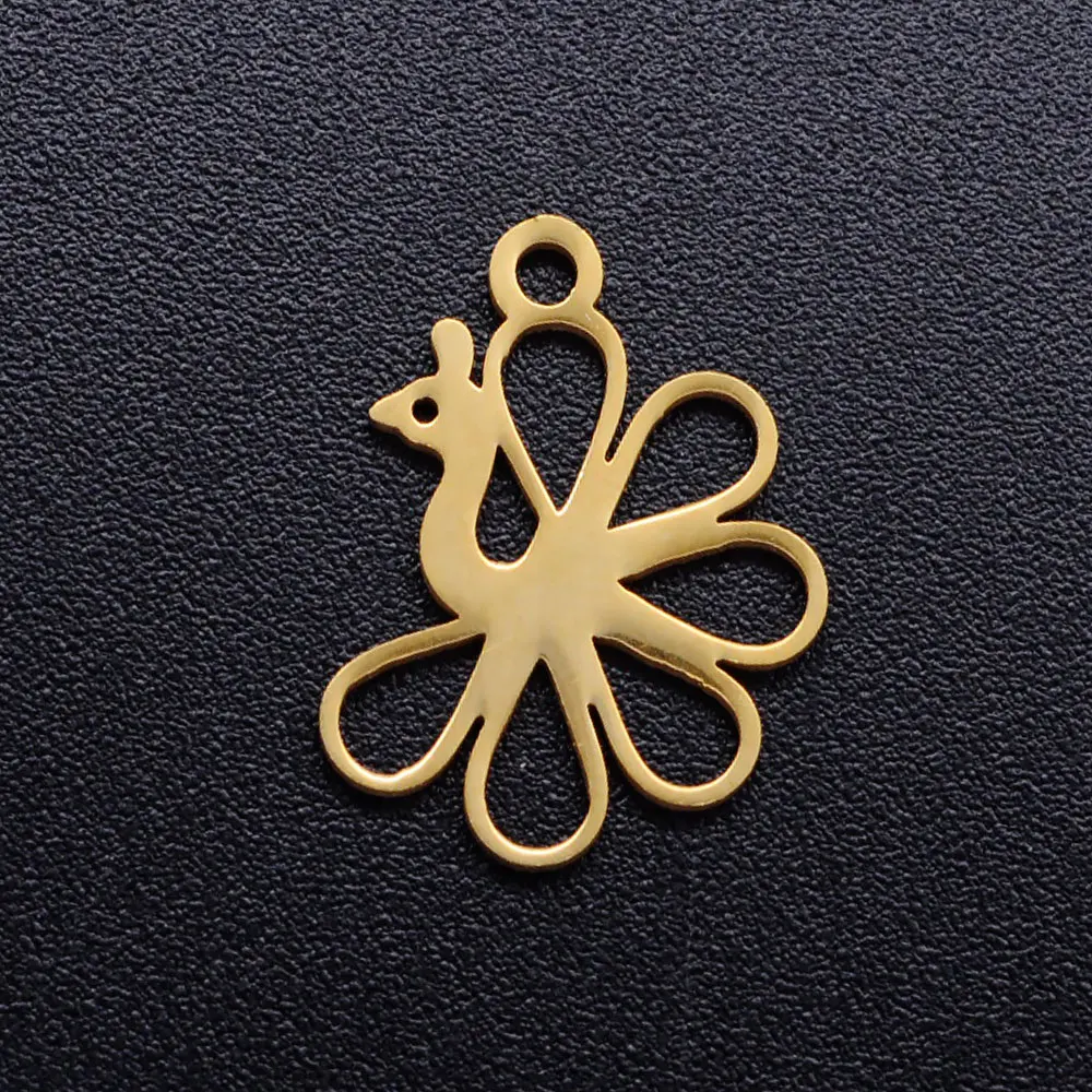 5 шт./лот Золотой павлин из нержавеющей стали DIY шармы оптом никогда не потускнеет