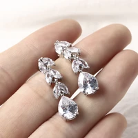 gorgeous drop earrings for women jewelry white cubic zirconia leaf shap dangle earring wedding jewelry accessories