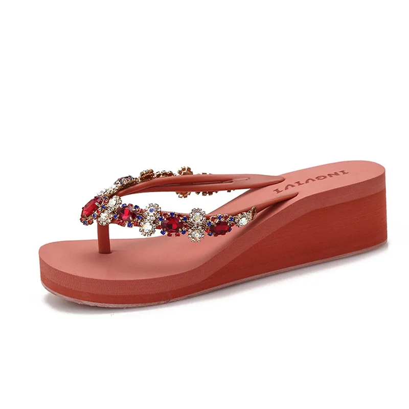 

Slippers Women Summer Med Female Shoes Glitter Slides Rubber Flip Flops On A Wedge 2021 Jelly Beach Hawaiian Flat PU Fabric TPR