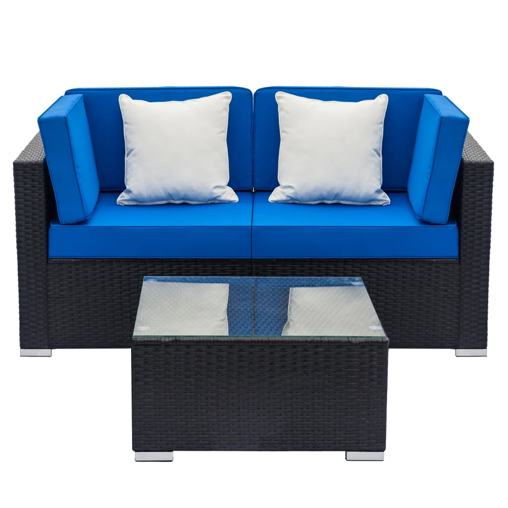 

【USA READY STOCK】Fully Equipped Weaving Rattan Sofa Set with 2 pcs Corner Sofas & 1 pcs Coffee Table Black PE