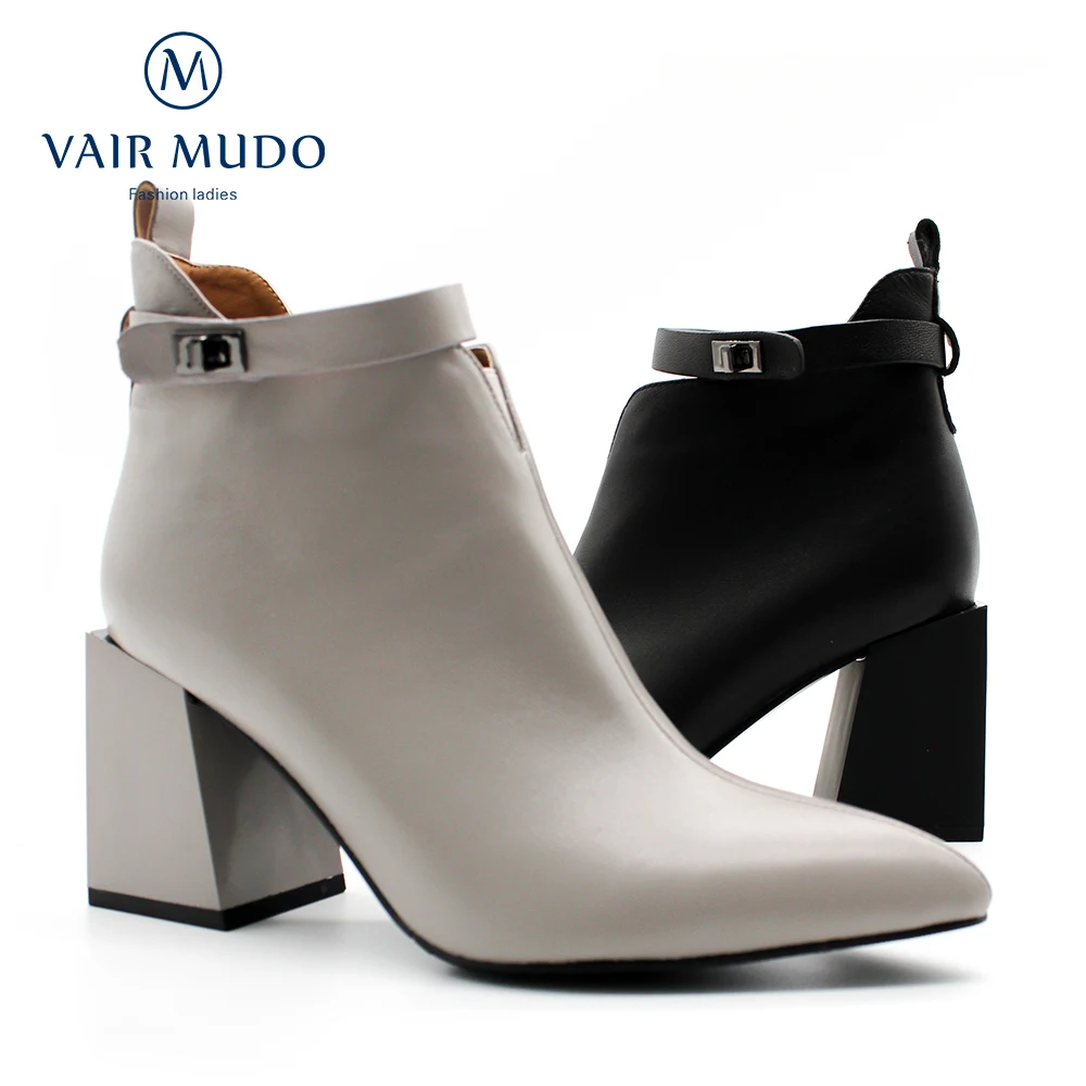 

VAIR MUDO Spring Autumn Elegant Boots Shoes Women High Thick Heels Pointed Toe Genuine Leather Chelsea Boots Footwear DX28