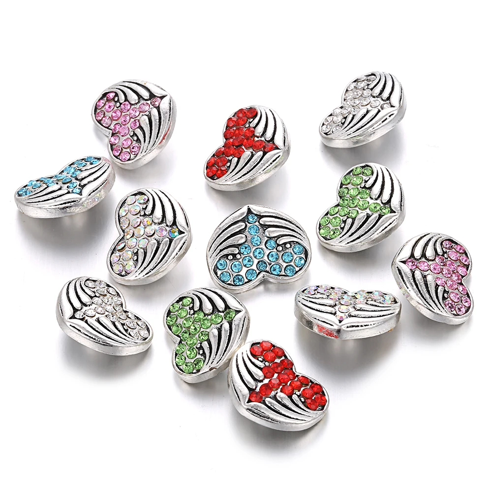 10 шт./лот Новинка 12 мм застежка ювелирные браслеты Love Heart Rhienstone металлические