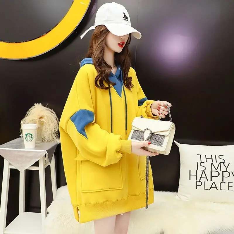 

Mid Length Hooded Women's Autumn Winter Korean Loose Plush Thickened Top Lazy Style Casual 2020 Fashion New Trend Students Coat