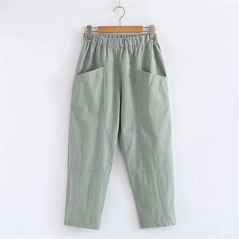 

Тонкие женские брюки, летние брюки-султанки с высокой талией, повседневные брюки, винтажные брюки из 2020 хлопка и льна, уличная одежда K233