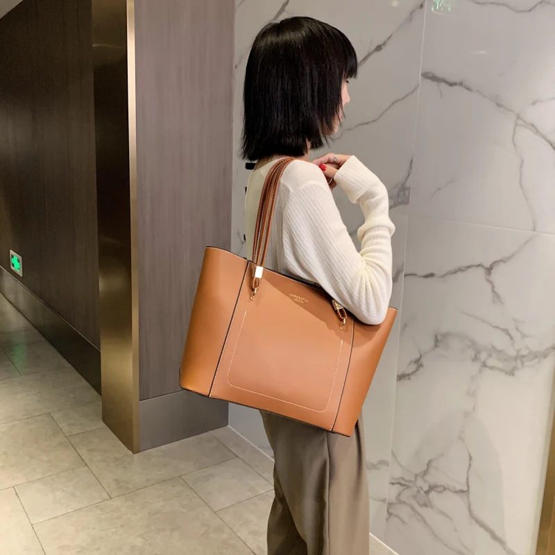 

Fashion Shoulder Bags Women Tote Soild Color Luxury Designer Large Capacity Top-handle Big Handbags PU Leather Soft Tas Wanita