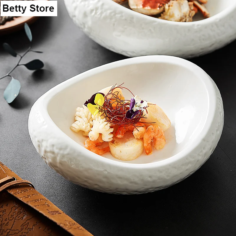 

Simple Shaped White Ceramic Dinner Plate Insulation Bowl Home Dessert Pastry Plate Western Steak Pasta Tableware Kitchen Utensil