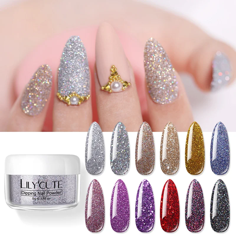 LILYCUTE 2 шт./компл. погружения ногтей Блеск порошок градиент Французский ногтей порошок Комплект длительный голографическая натуральный сухой лак для ногтей пигмента
