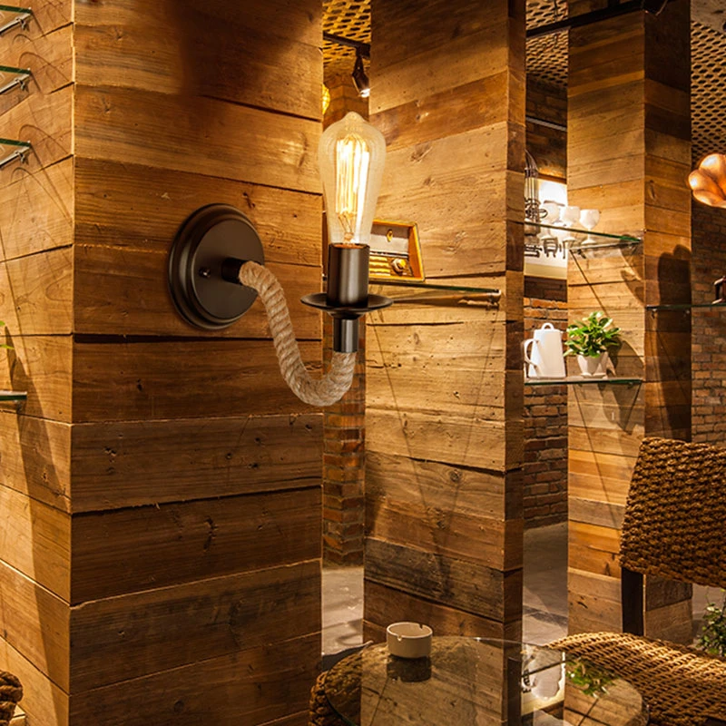 Винтажный настенный светильник из пеньковой веревки Ретро американский в стиле