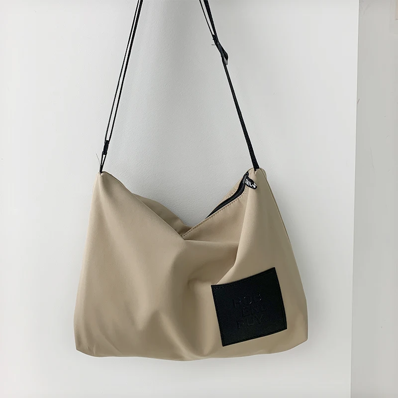 Women Simple Waterproof Nylon Canvas Bag Causal Soft Large Messenger Bag Ladies Shoulder Tote Bag Girl Student Bookbag Handbag