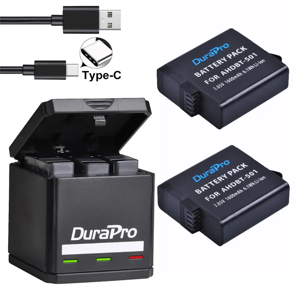 Аккумулятор 1600 мАч для GoPro Hero 7 6 hero 5 + зарядное устройство с 3 портами USB и портом Type