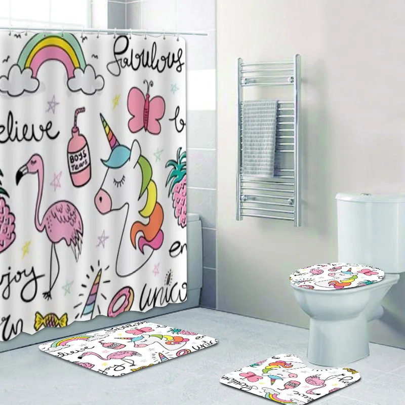 Занавеска для душа с изображением фламинго единорога ананаса | Дом и сад