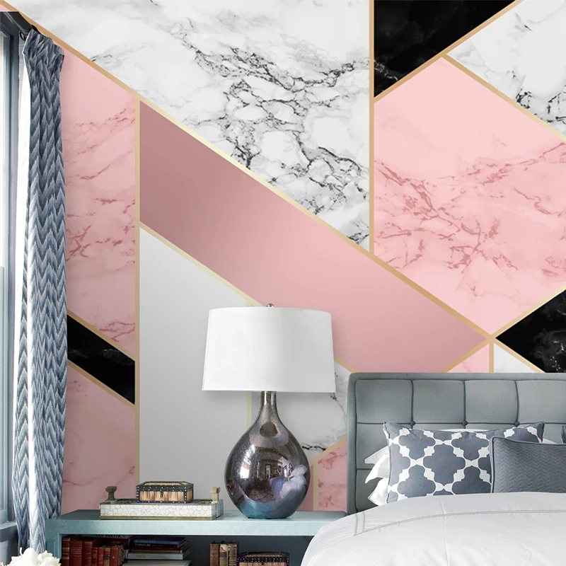 Custom 3D Photo Wallpaper Mural Modern Pink Marble Pattern Abstract Geometric Living Room TV Background Wall Paper Home Decor |