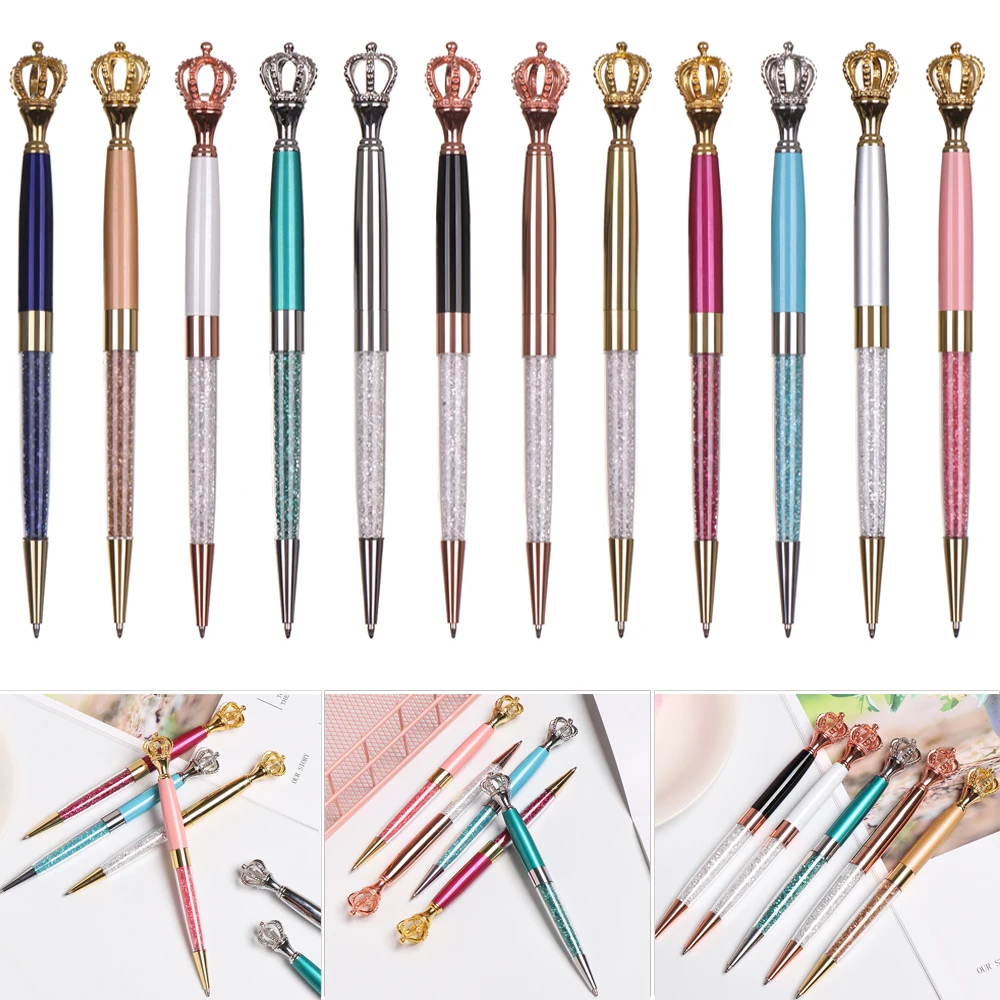 

Kawaii Шариковая ручка для девочек, большие алмазные шариковые ручки, Кристальные ручки с короной, металлическая ручка для школы, канцелярские...
