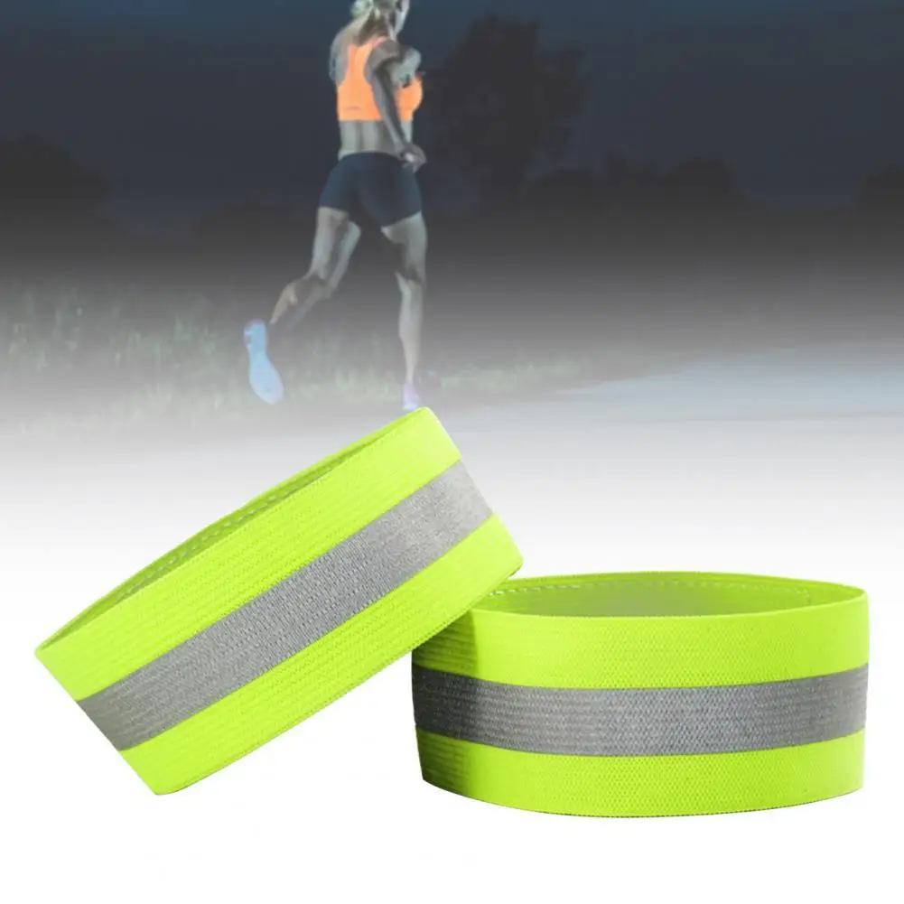 

2Pcs Universal Wearable Wristband for Running Green Small High Light Reflective Band Adjustable Safe Strap for Outdoor Sports