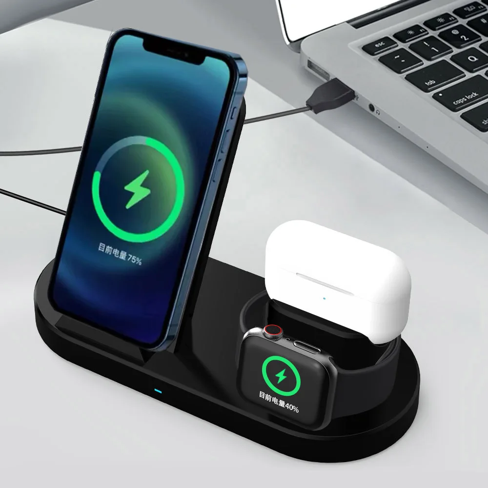 

15W Qi Fast Wireless Chargers 3in1 Stand Charging For iPhone 13 12 11 Pro XS Max x 8 Plus Charger Airpods Apple Watch 6 5 4 3 Se