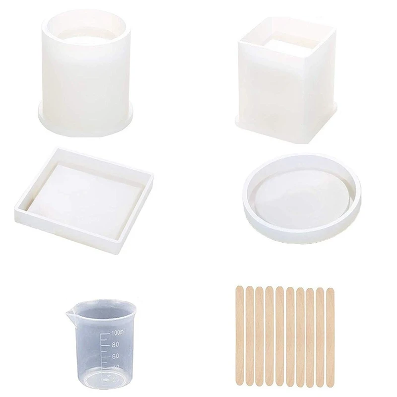 

Silicone Mold, 4 Pack Art Molds Include Round, Square, Cylinder, Silicone Molds For Concrete, Diy Coaster/Flower Pot/Pen Holder/