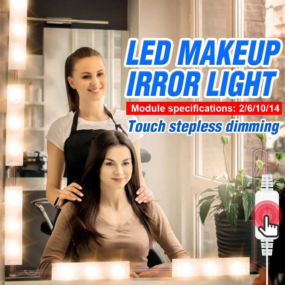 

Makeup Mirror Bulb 12V LED Vanity Light USB Hollywood Cosmetic Lamp 8 12 16 20W LED Dressing Table Stepless Dimmable Wall Light