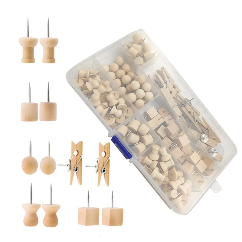 

135 Pcs Creative 3D Wooden Pushpins Set Paper Photo Memo Document Steel Thumb Tacks Push Pins for Home School DIY Photo Wall