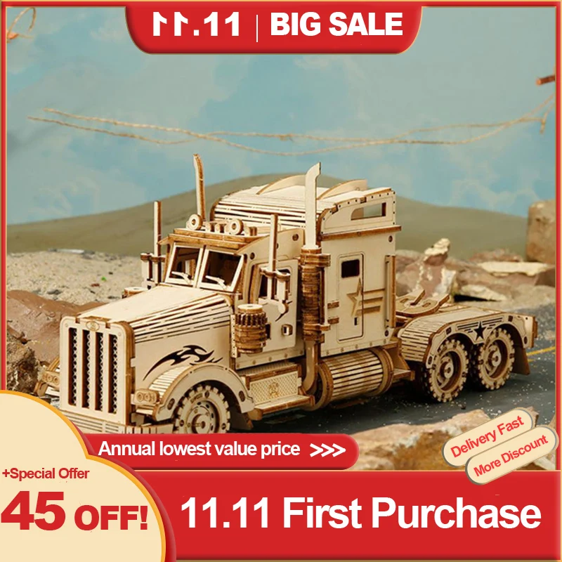 

286pcs Wooden Constructor DIY 3D Laser Cutting Wood Building Block Truck Model Kits Assembly Home Decor Toy Gift For Boys Girls
