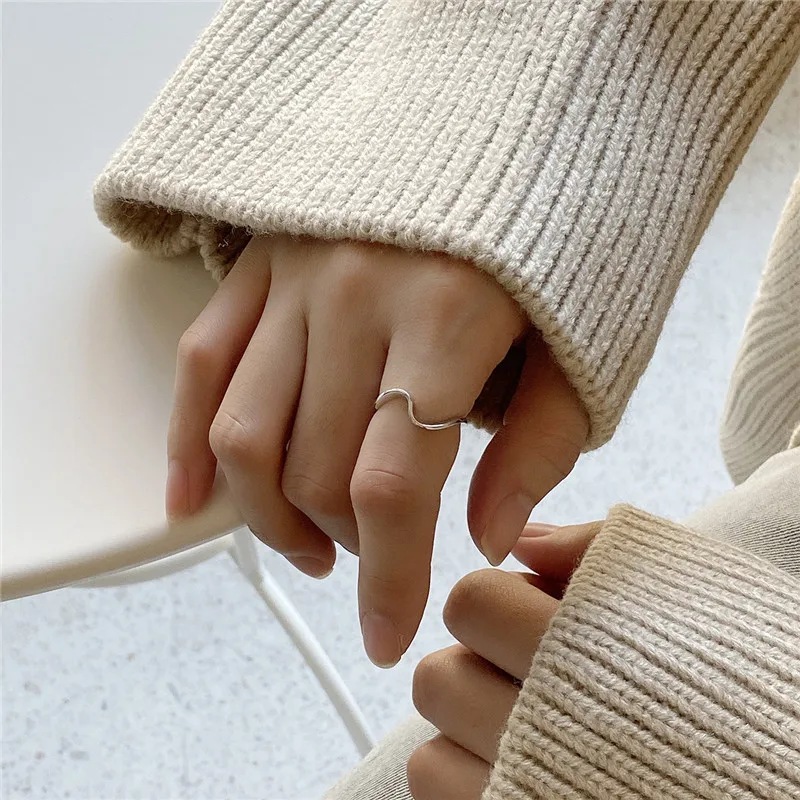 

WOOZU Real 925 Sterling Silver Geometric Wave Open Finger Rings For Women French Party Punk Rock Unisex Jewelry Gift Accessories