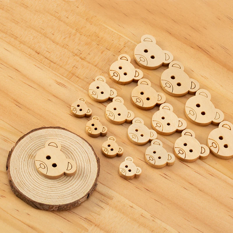 

DIY Decorative Bear Wooden Buttons Natural Teddy Bear 2Holes Wood Sewing accessories Buttons for clothing Children for Charms