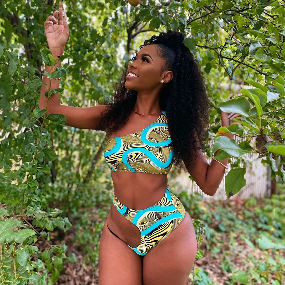 

One Shoulder Bikini Women High Waist Swimsuit Female 2021 Sexy Hollow Out Bikini Set Bather Bathing Suits Summer Beach Wear Swim